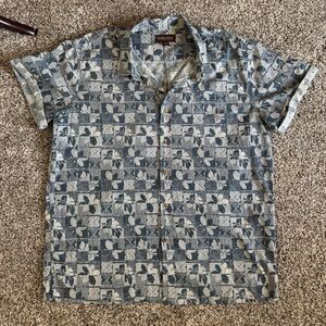 Cooke Street Hawaiian Blue Pattern Button Up Shirt Men’s 2XL Surf Vacation